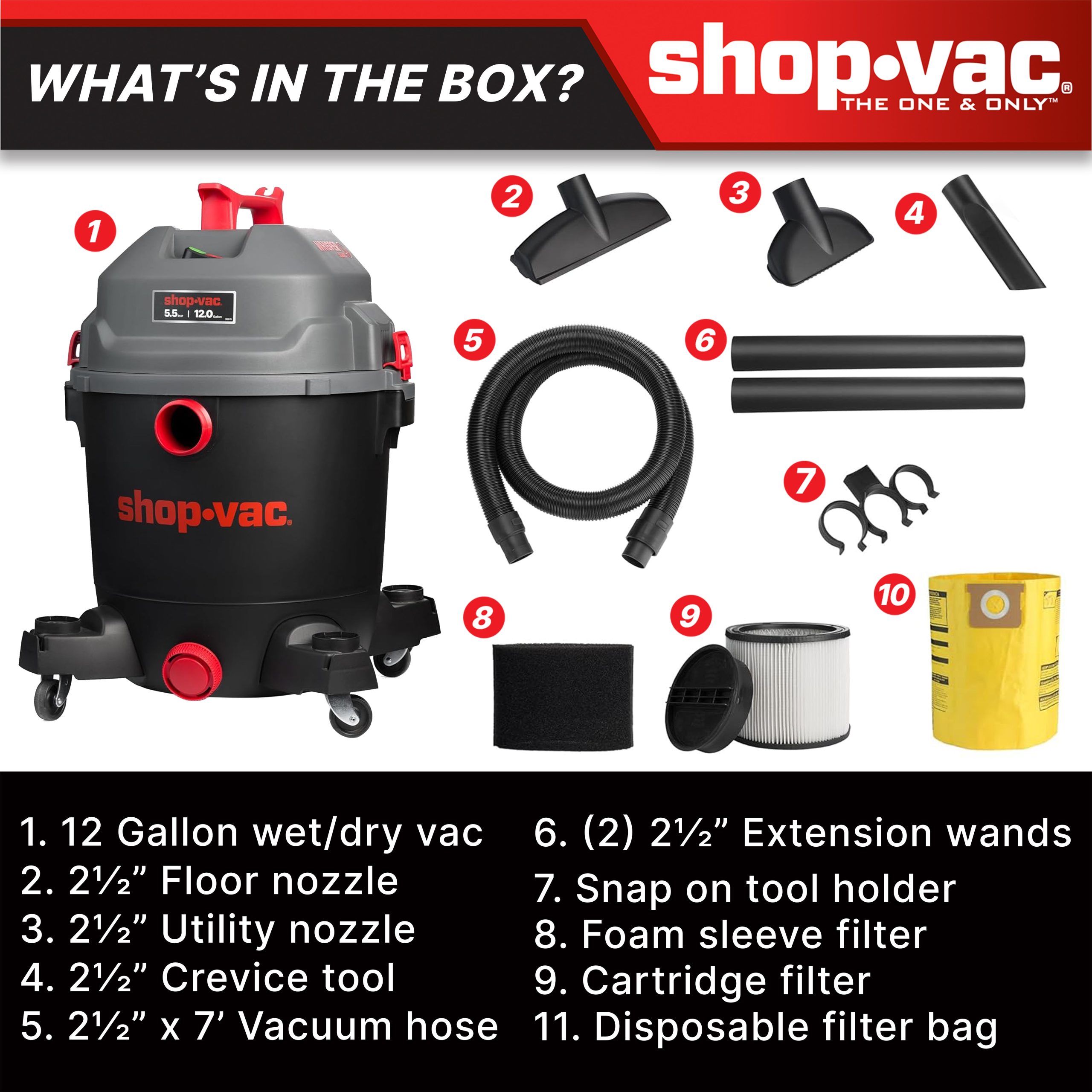 Shop-Vac® Ultra Quiet 12 Gallon 5.5 Peak HP Wet/Dry Vacuum - Image 3