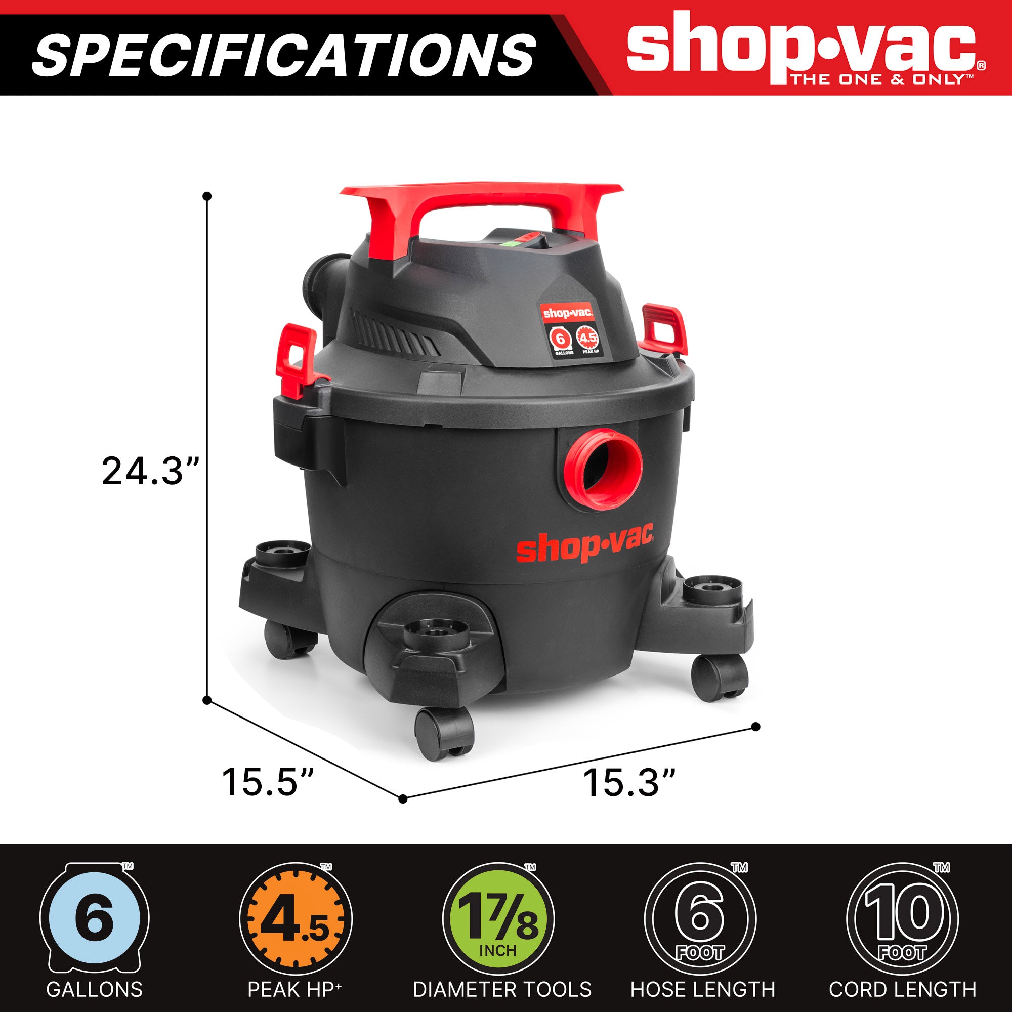Shop-Vac® 6 Gallon 4.5 Peak HP Wet/Dry Vacuum - Image 2