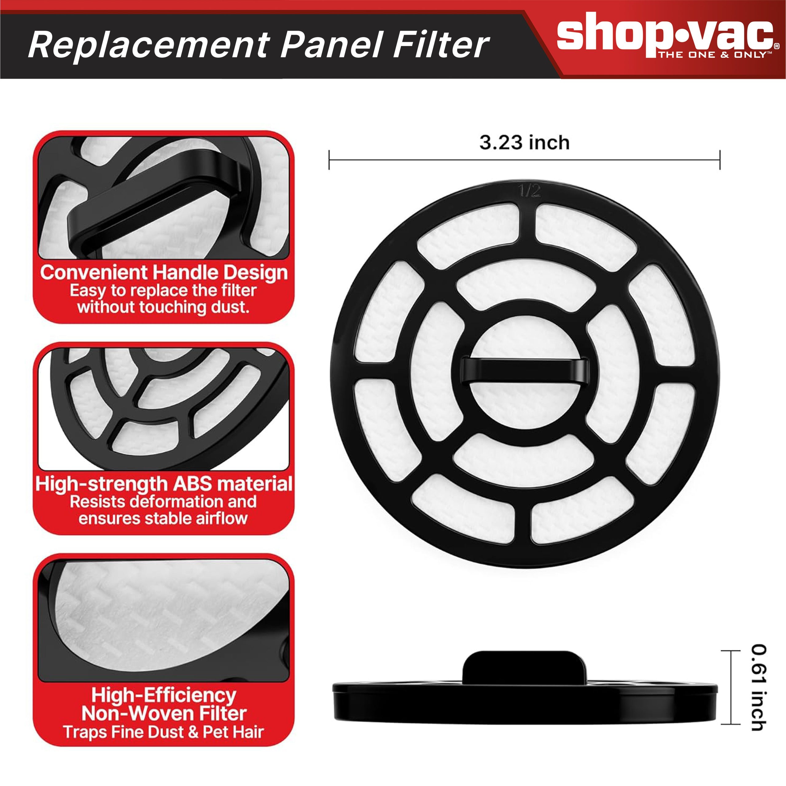 Shop-Vac® Replacement Panel Filter. Compatible with the 4-in-1 Pet Grooming Vacuum - Image 2