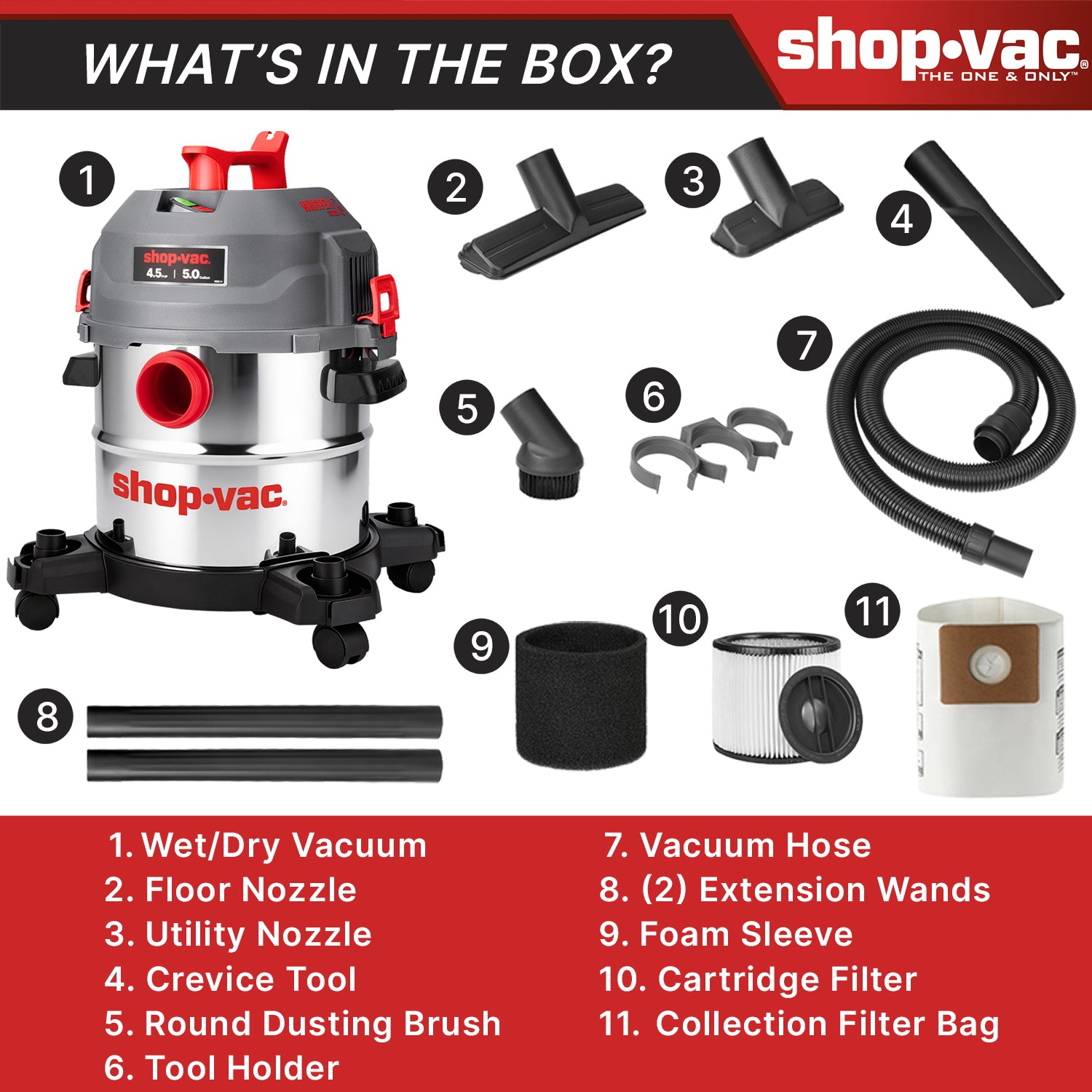 Shop-Vac® 5 Gallon Ultra Quiet Stainless Steel 4.5Peak HP Wet/Dry Vacuum - Image 2