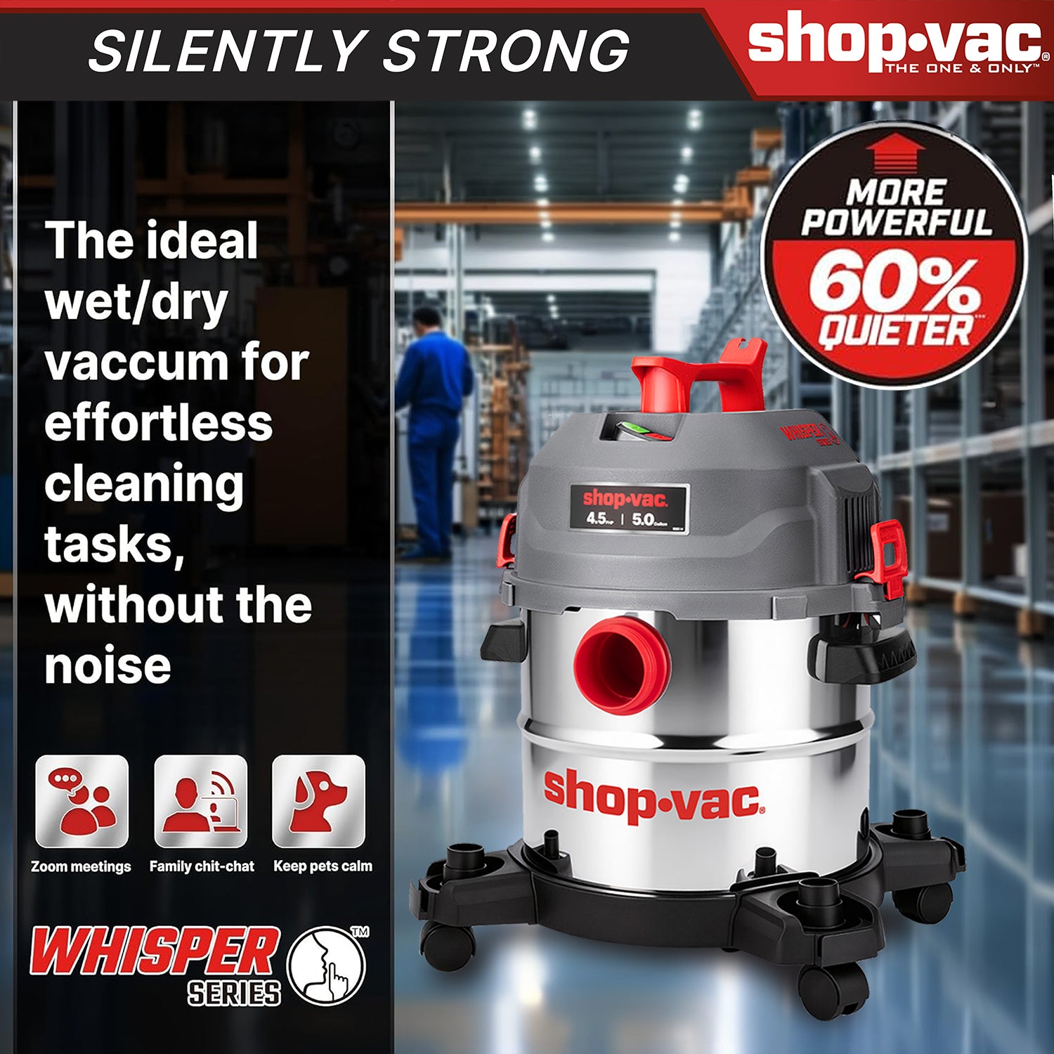 Shop-Vac® 5 Gallon Ultra Quiet Stainless Steel 4.5Peak HP Wet/Dry Vacuum - Image 5