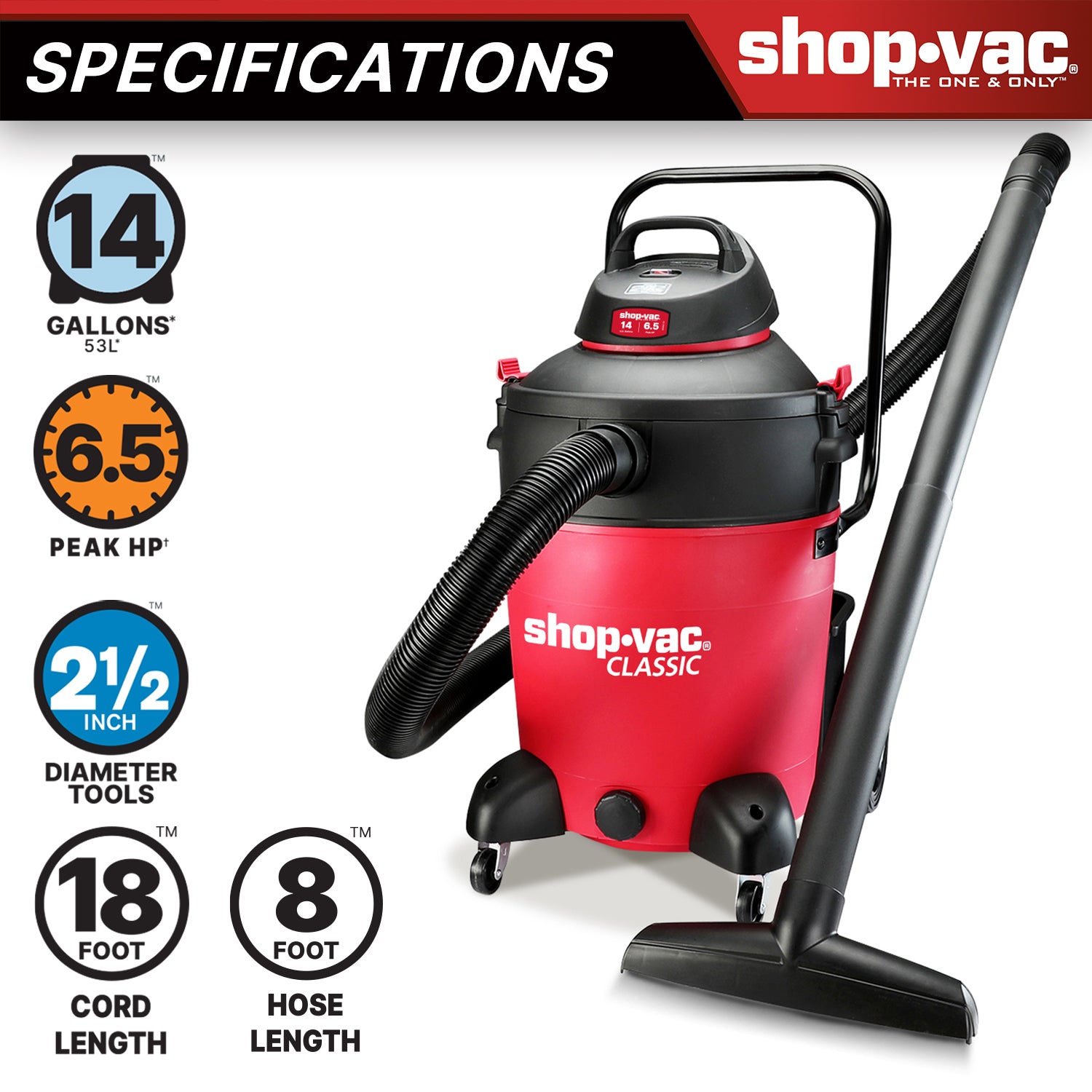 Shop-Vac® 14 Gallon 6.5 Peak HP Wet/Dry Vacuum - Image 4