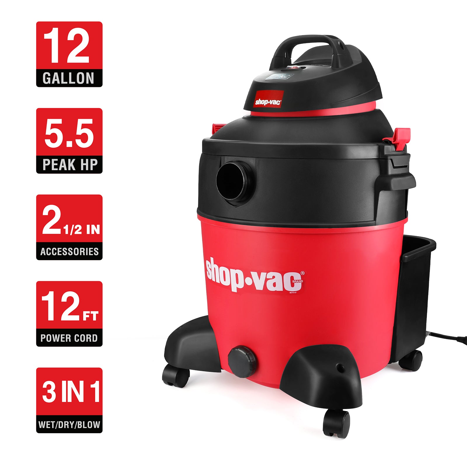 Shop-Vac® 12 Gallon 5.5 Peak HP Wet/Dry Vac - Image 3