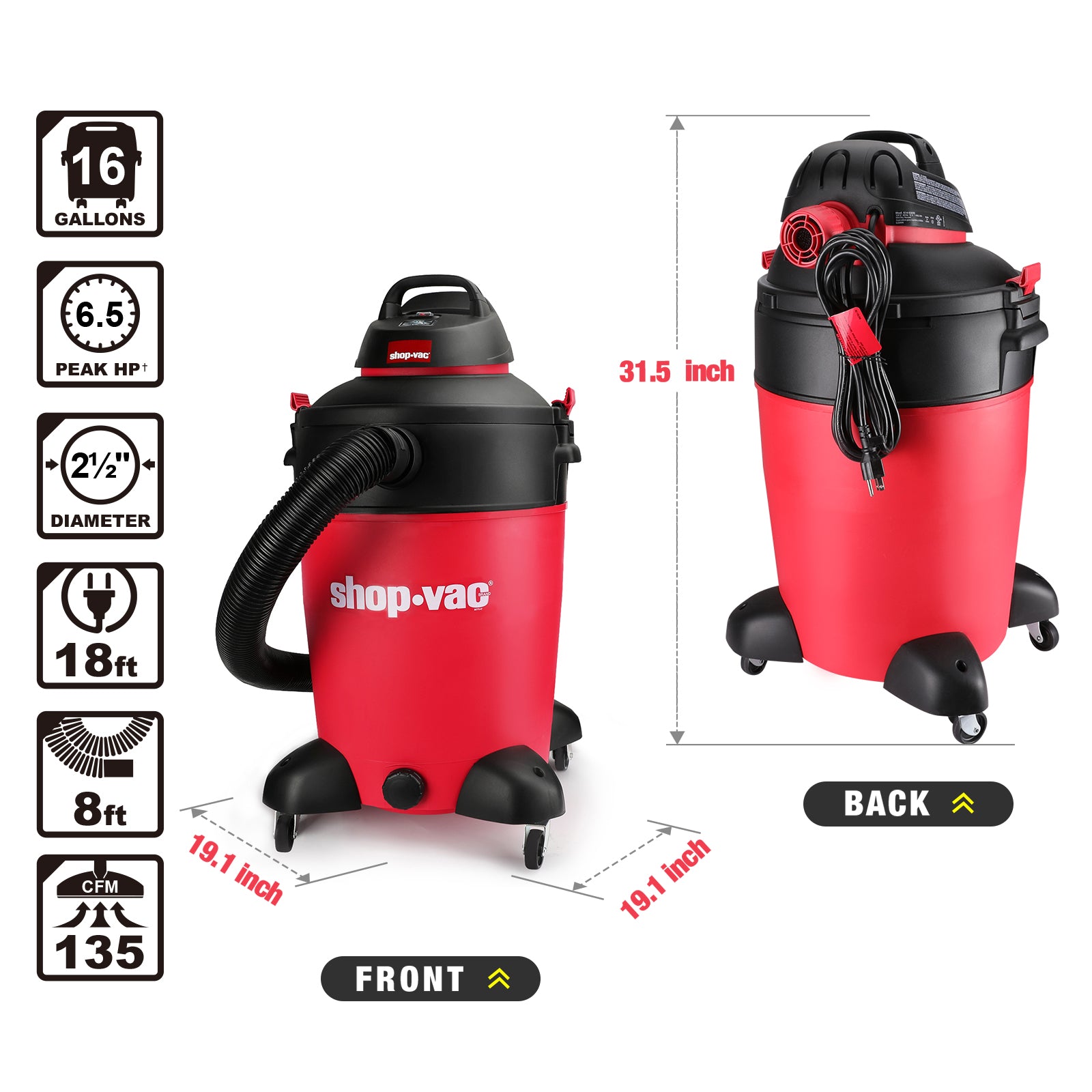 Shop-Vac® 16 Gallon 6.5 Peak HP SVX2 Wet/Dry Vac - Image 3