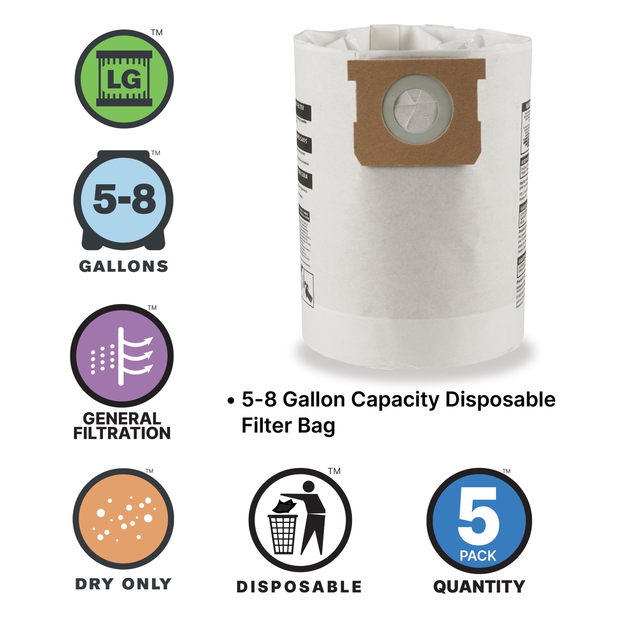 Shop-Vac® 5-8 Gallon Disposable Filter Bags (5 pack) - Image 3