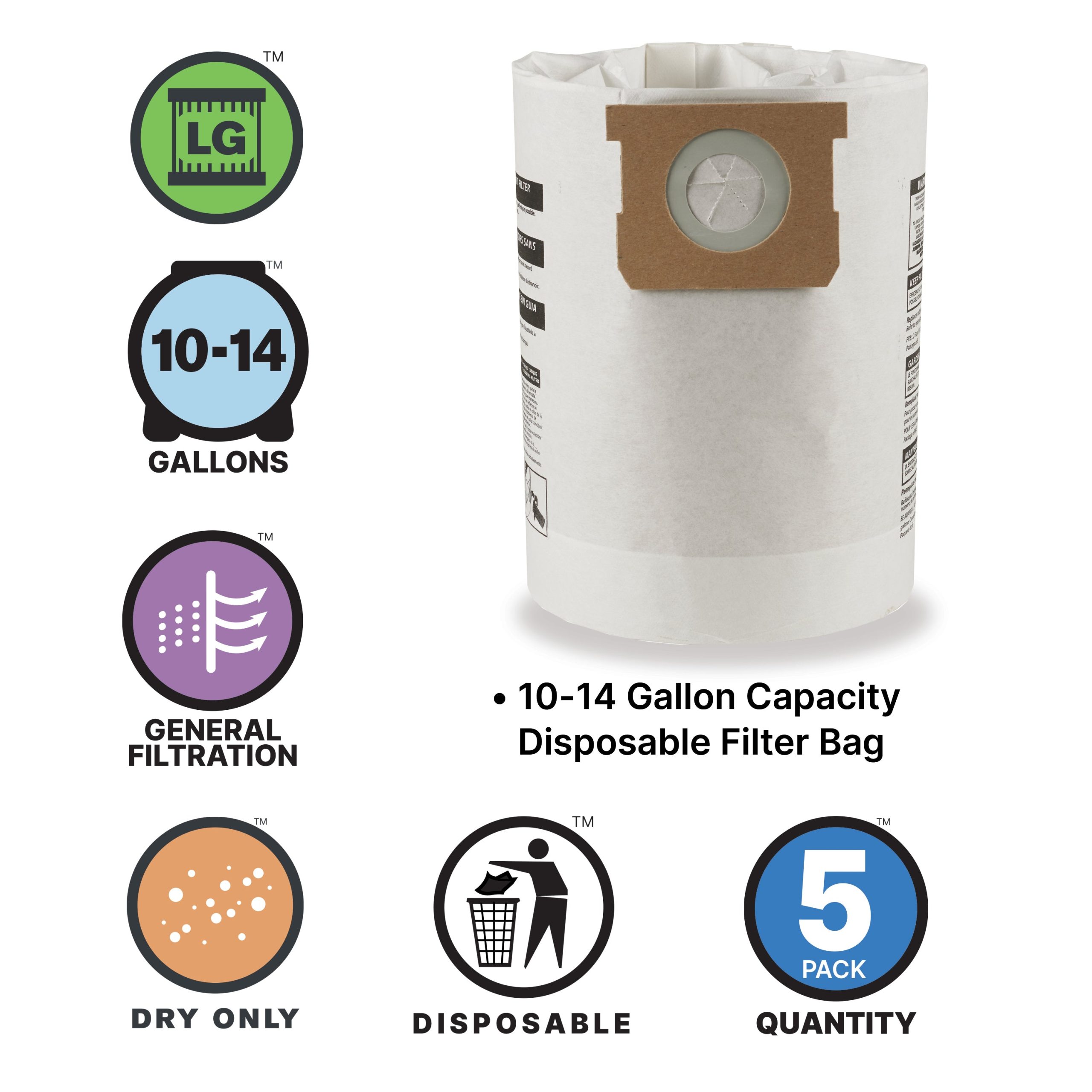Shop-Vac® 10-14 Gallon Disposable Filter Bags (5 pack) - Image 2