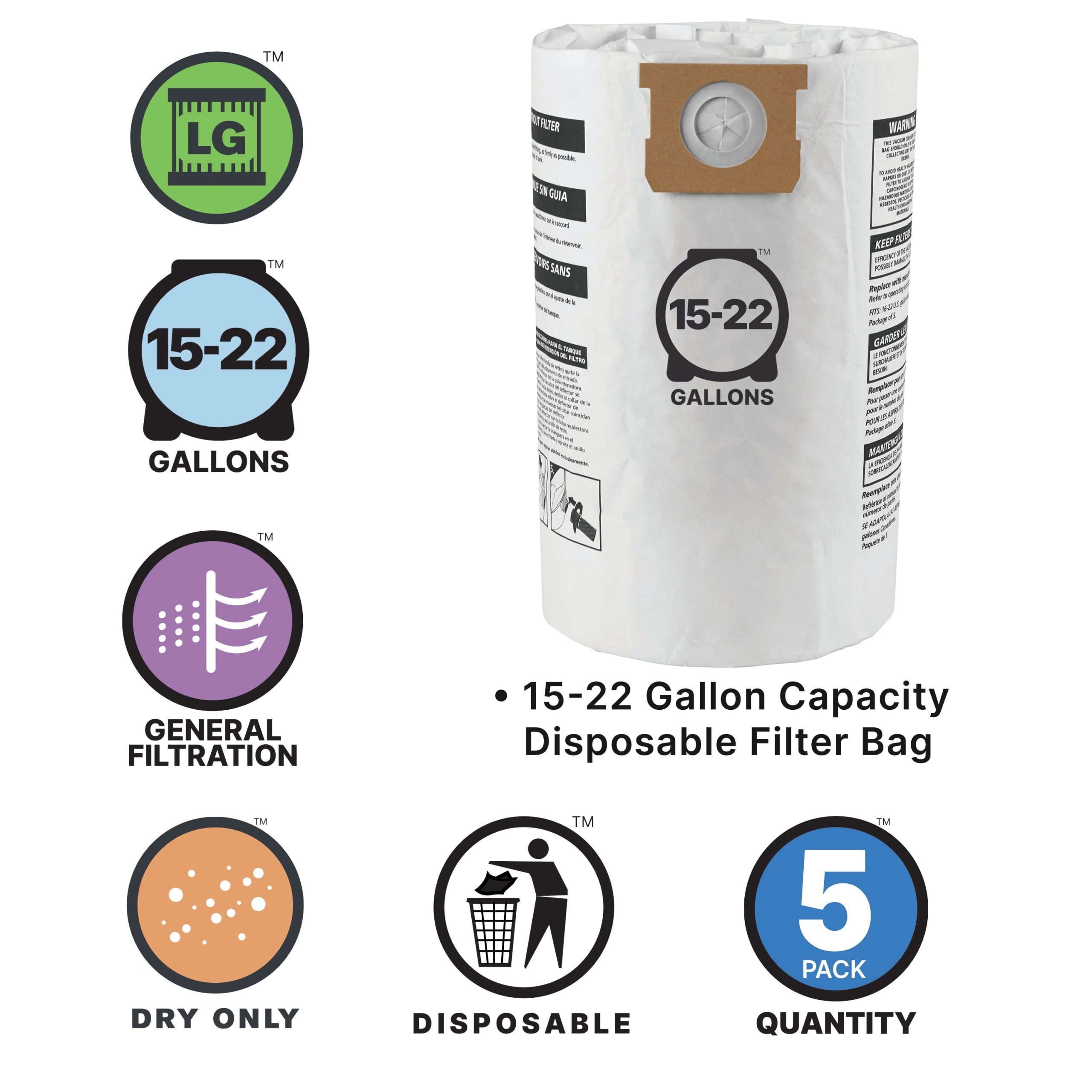 Shop-Vac® 15-22 Gallon Disposable Filter Bags (5 pack) - Image 3