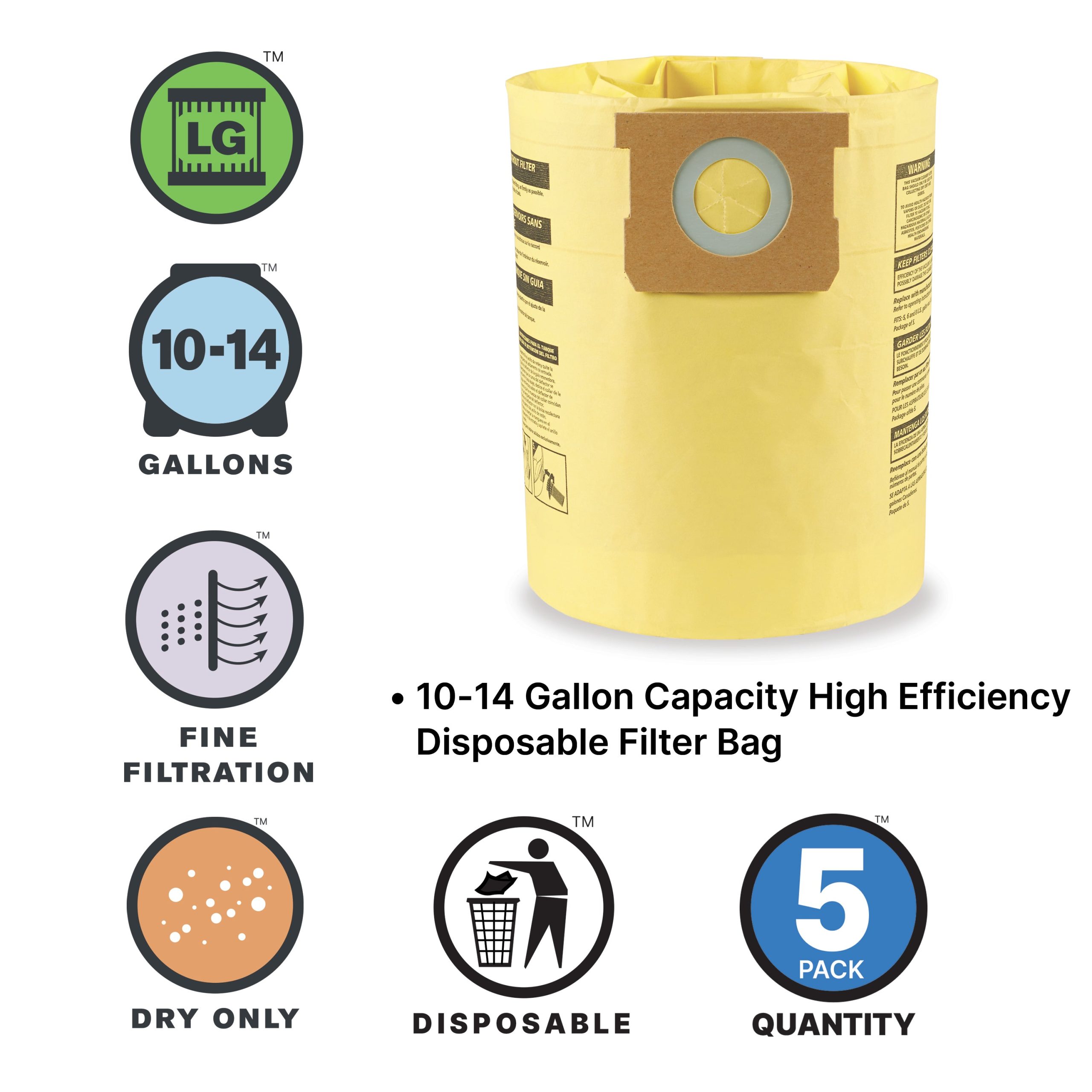 Shop-Vac® 10-14 Gallon High Efficiency Disposable Filter Bags (5 pack) - Image 5